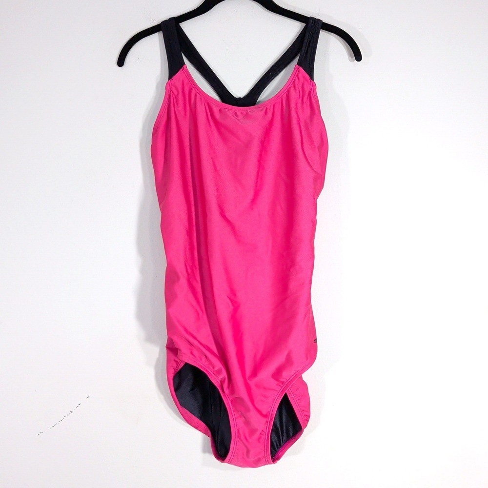 Speedo Pink One Piece Swimsuit; Racerback Athletic Training Suit